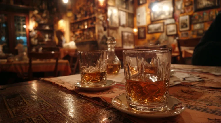 Dve case sa vinom u ambijentu restorana u Beogradu